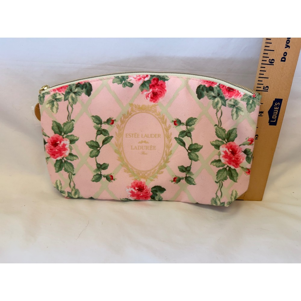 Estee Lauder Laduree Paris Pink Floral Rose Trellis Makeup Cosmetic Bag Pouch